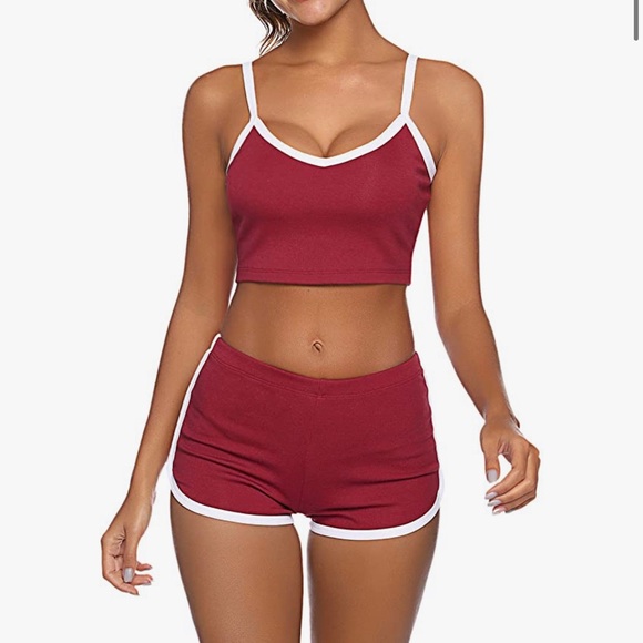 Other - Red crop top pajama set shorts and crop top